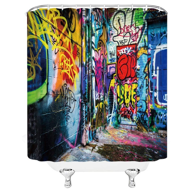 BST Colorful Graffiti Shower Curtain Abstract Art Home Creative Colorful Bathroom Curtains Decor Polyester Fabric Quick Drying 70x70 Inches Include Hooks - Image 3